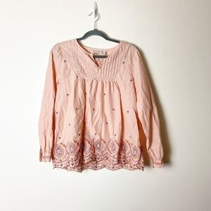 LOGO LORI GOLDSTEIN • Women’s Cotton Woven Blouse with Embroidery Size Small